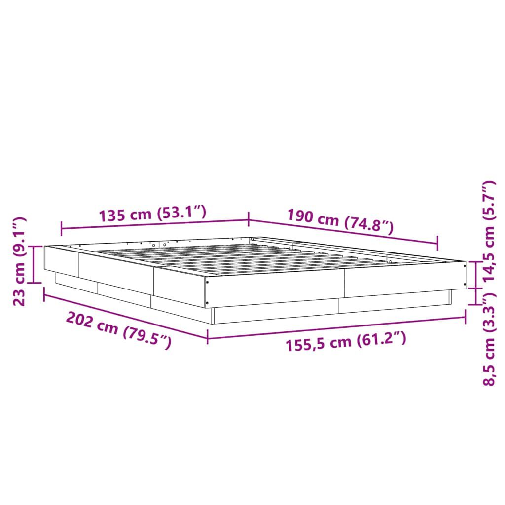 vidaXL Πλαίσιο Κρεβατιού Γκρι Σκυροδέματος 135x190 εκ. Επεξεργ. Ξύλο