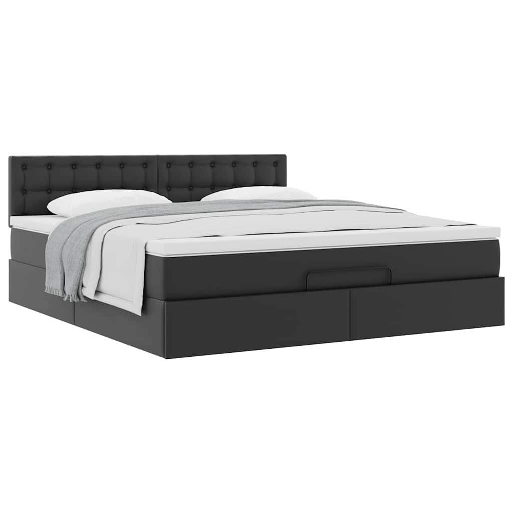 vidaXL Οθωμανικό κρεβάτι με στρώμα Μαύρο 160x200cm Faux Leather
