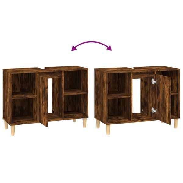 vidaXL Ντουλάπι Νιπτήρα Καπνιστή Δρυς 80x33x60 εκ. Επεξεργ. Ξύλο