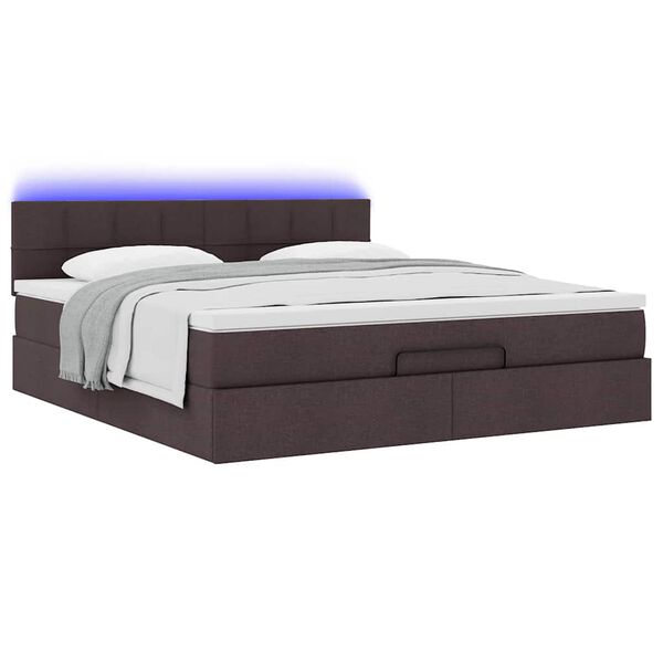 vidaXL Οθωμανικό κρεβάτι με στρώμα & LEDs Σκούρο καφέ 160x200cm ύφασμα