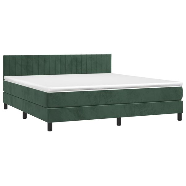 vidaXL Κρεβάτι Boxspring με Στρώμα & LED Σκ. Πράσινο 160x200εκ Βελούδο