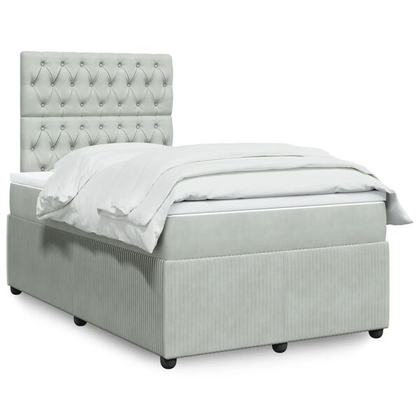 vidaXL Κρεβάτι Boxspring με Στρώμα Ανοιχτό Γκρι 120x200 εκ. Βελούδινο