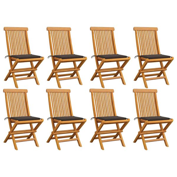 vidaXL Καρέκλες Κήπου 8 τεμ. από Μασίφ Ξύλο Teak με Taupe Μαξιλάρια
