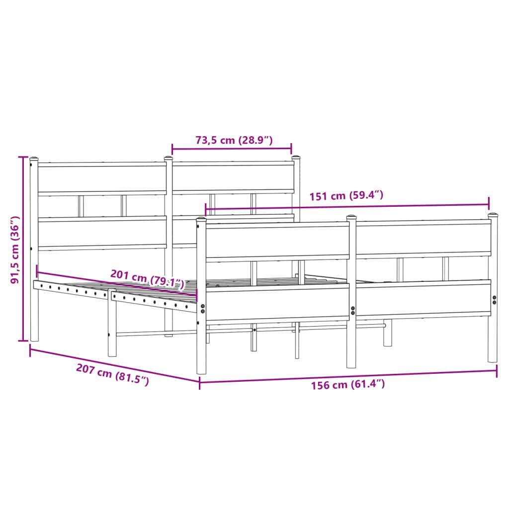 vidaXL Σκελετός Κρεβ. Χωρίς Στρώμα Sonoma Δρυς 150x200 εκ. Μεταλλικό