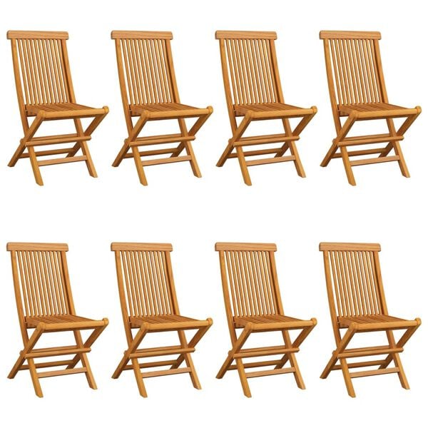 vidaXL Καρέκλες Κήπου 8 τεμ. Μασίφ Ξύλο Teak με Πράσινα Μαξιλάρια