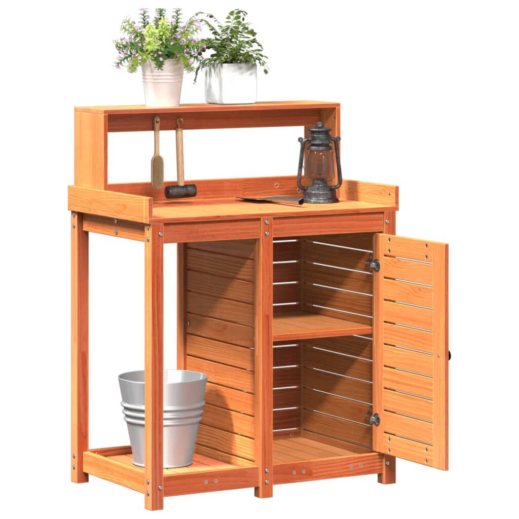 vidaXL Τραπέζι Κηπουρικής με Ράφια Καφέ 82,5x50x109,5 εκ. Μασίφ Πεύκο