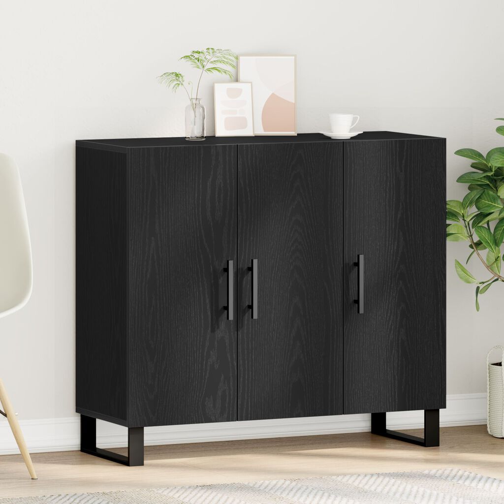 vidaXL Μπουφές με 3 Πόρτες Μαύρη Βελανιδιά 90x34x80 εκ Επεξεργασμένο Ξύλο