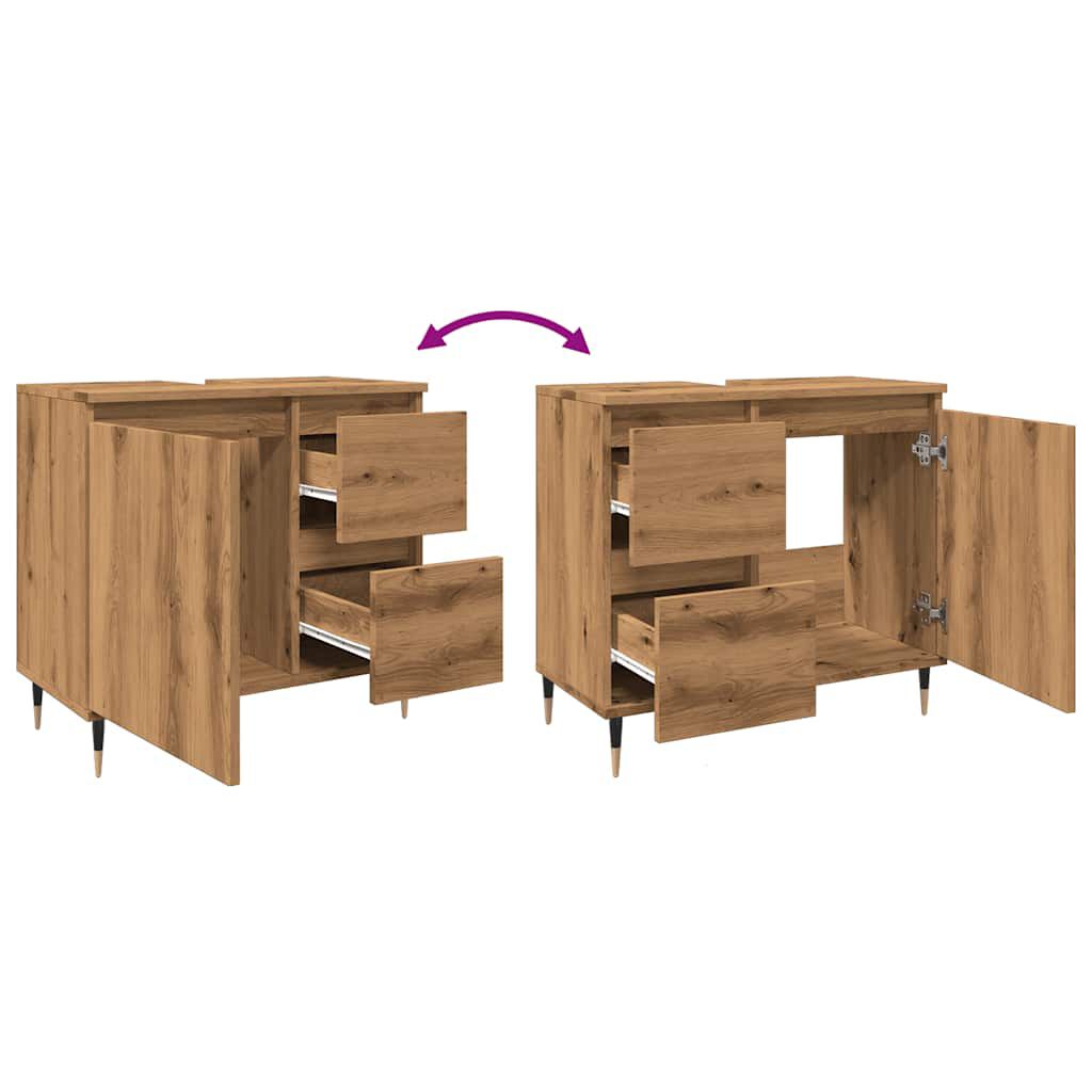 vidaXL Ντουλάπι Μπάνιου τεχνίτης Δρυς 65x33x60 εκ. Επεξεργασμένο Ξύλο