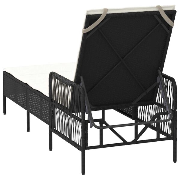 vidaXL Ξαπλώστρα Μαύρη και Κρεμ PE Ρατάν 157 x 55 x 92 εκ.