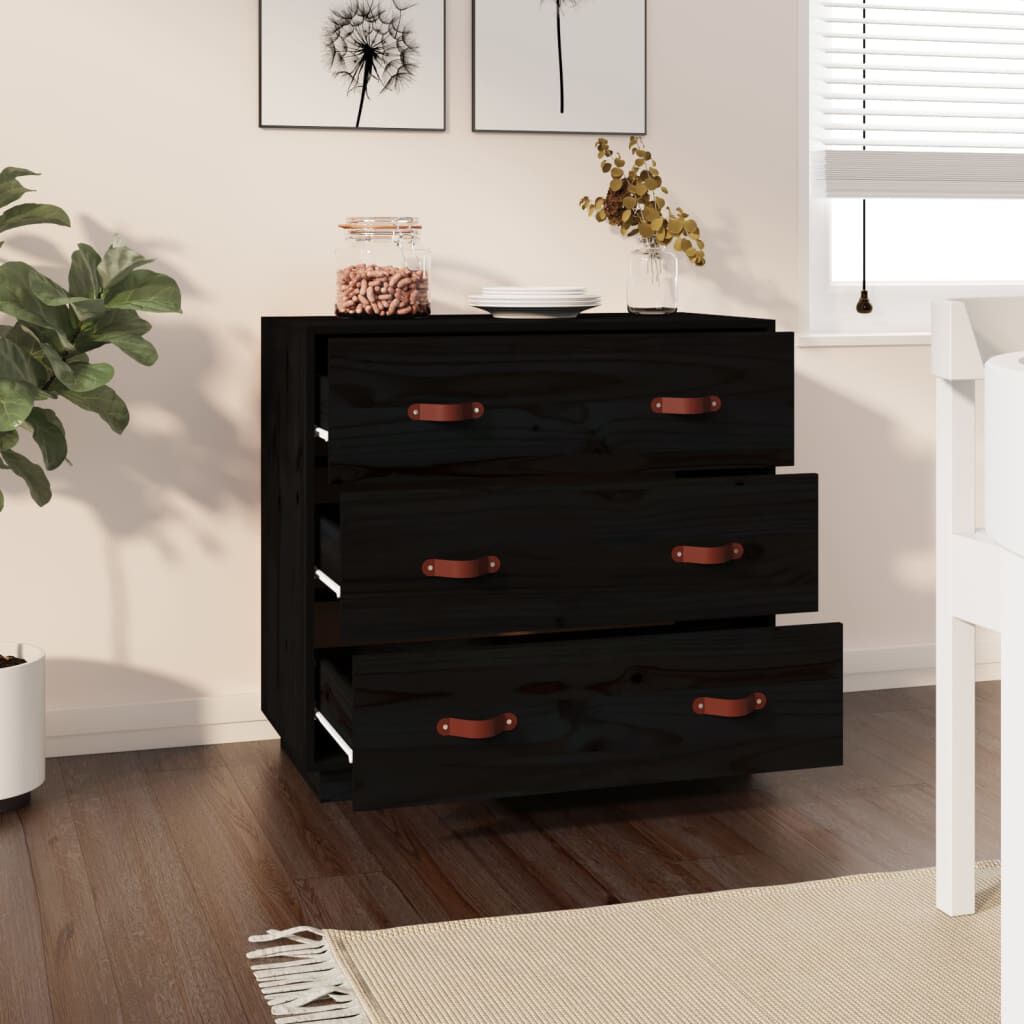 vidaXL Ντουλάπι Μαύρος 80x40x75 εκ. από Μασίφ Ξύλο Πεύκου