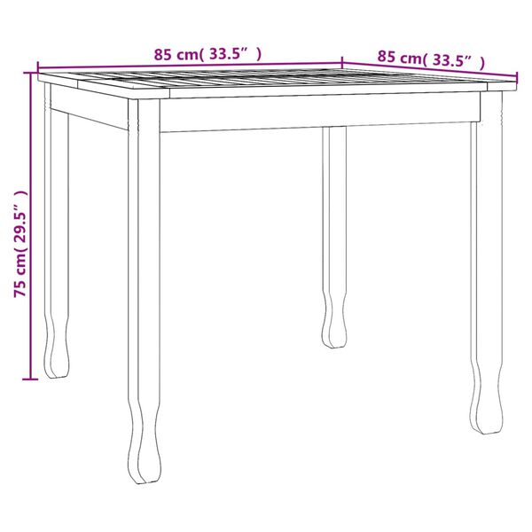 vidaXL Τραπεζαρία Κήπου 85 x 85 x 75 εκ. από Μασίφ Ξύλο Teak