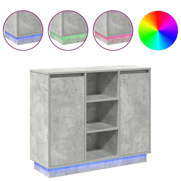 vidaXL Πλευρικό Τραπέζι LED με ράφι Σκυρόδεμα Γκρι 90 x 32 x 75 εκ.
