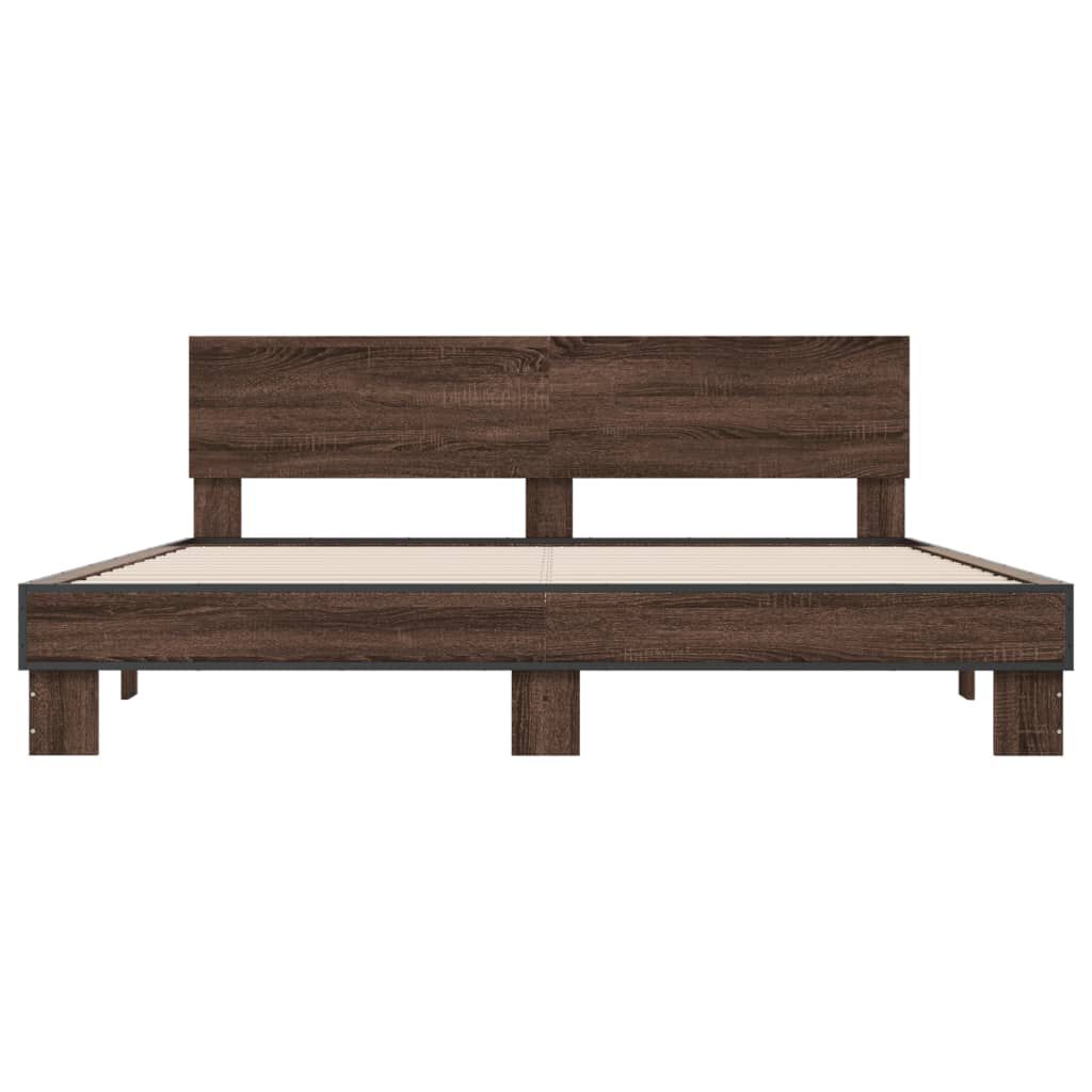 vidaXL Πλαίσιο Κρεβατιού Καφέ Δρυς 180x200 εκ. Επεξ. Ξύλο & Μέταλλο