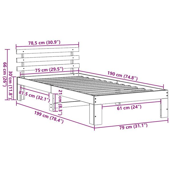 vidaXL Σκελετός Κρεβατιού Λευκό 75 x 190 cm Μασίφ ξύλο πεύκου