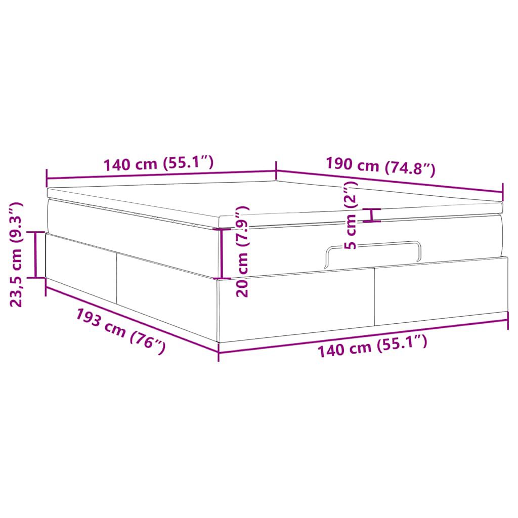 vidaXL Οθωμανικό κρεβάτι με στρώμα Cappucino 140x190cm Faux Leather