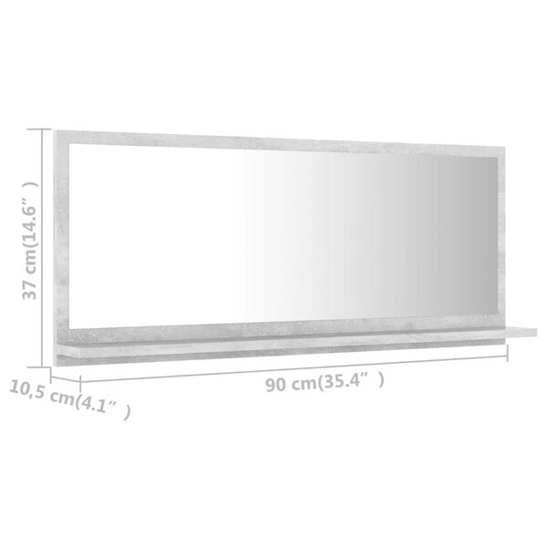 vidaXL Καθρέφτης Μπάνιου Γκρι Σκυροδέματος 90x10,5x37 εκ. Μοριοσανίδα