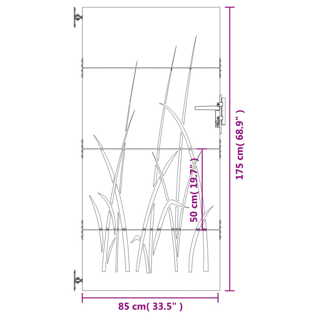 vidaXL Πύλη Κήπου με Σχέδιο Γρασίδι 85 x 175 εκ. από Ατσάλι Corten