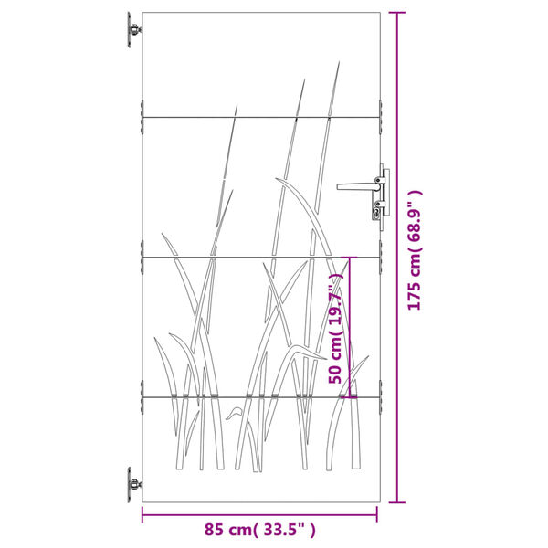 vidaXL Πύλη Κήπου με Σχέδιο Γρασίδι 85 x 175 εκ. από Ατσάλι Corten