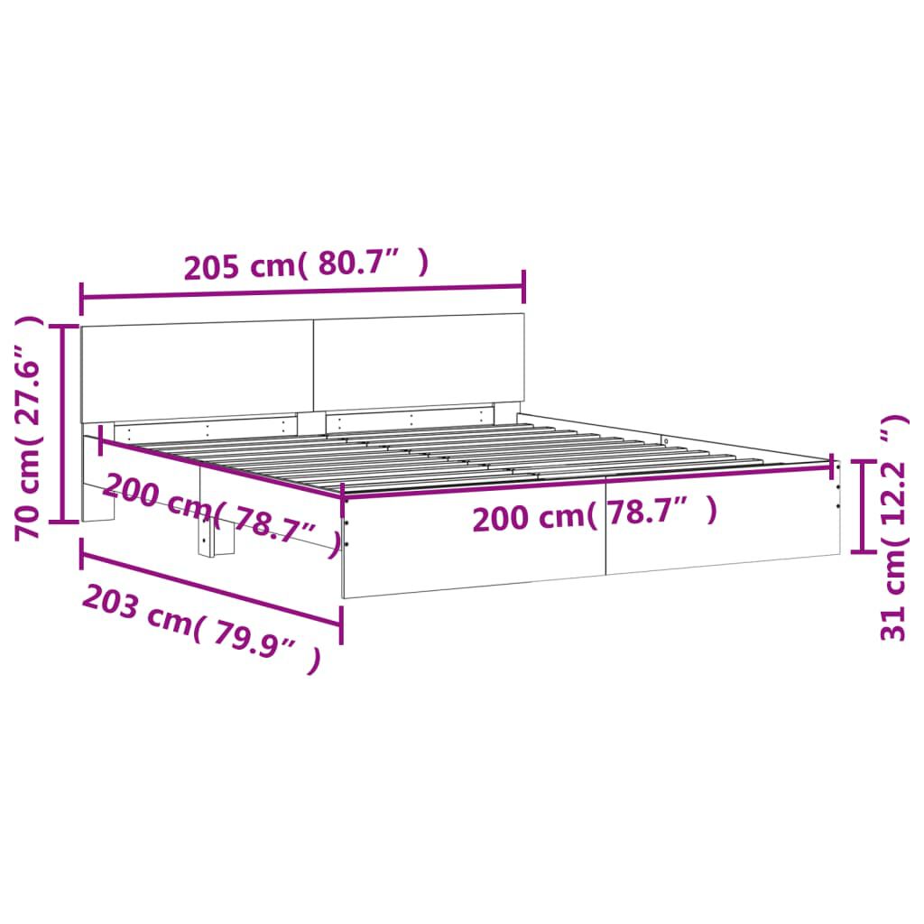 vidaXL Πλαίσιο Κρεβατιού με Κεφαλάρι/LED Γκρι Sonoma 200x200 εκ.