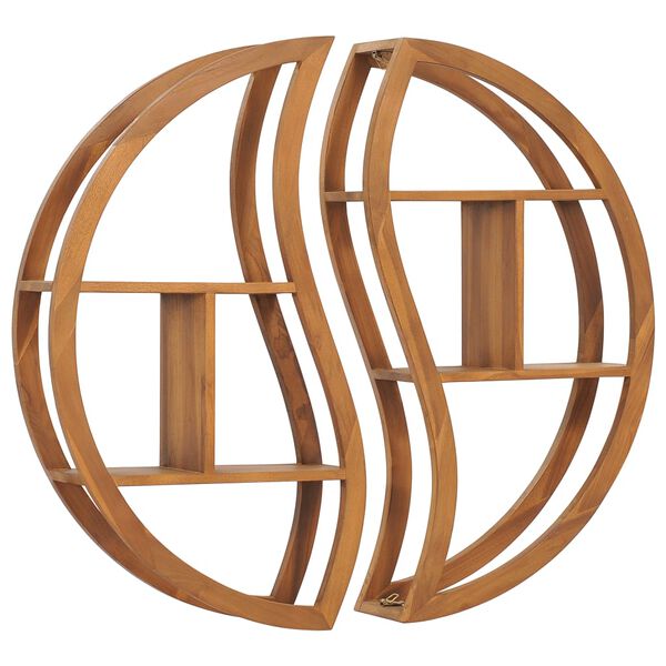 vidaXL Ραφιέρα Τοίχου Σχέδιο Γιν Γιανγκ 100x20x100 εκ. Μασίφ Ξύλο Teak