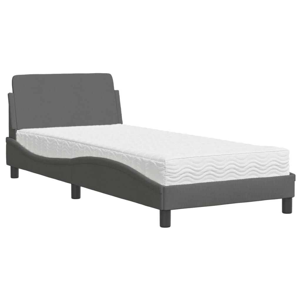 vidaXL Κρεβάτι με Στρώμα Σκούρο Γκρι 90x190 εκ. Υφασμάτινο