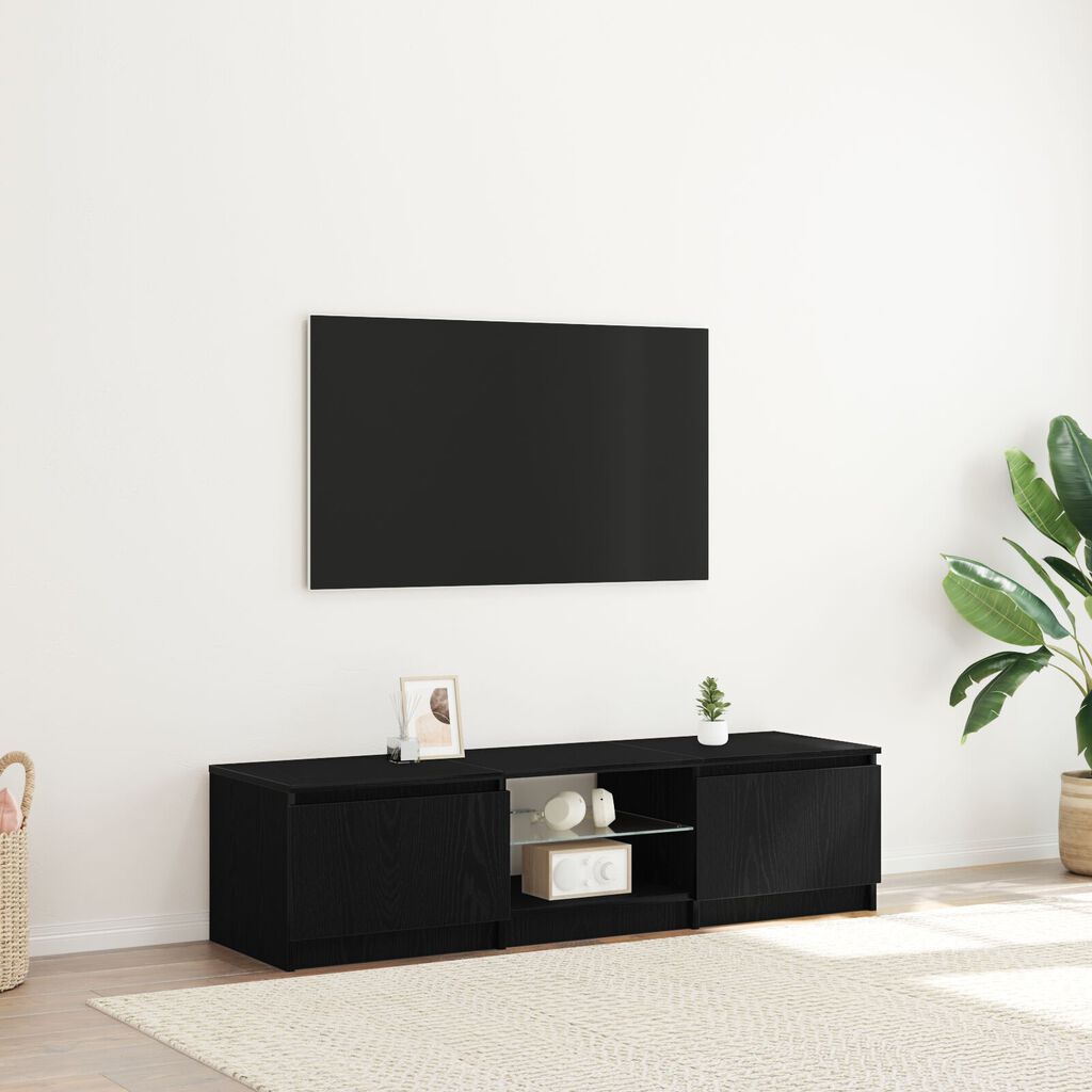 vidaXL Ντουλάπα Τηλεόρασης με Φώτα LED Μαύρο Δρύς 140x40x35,5 εκ. από επεξεργασμένο ξύλο
