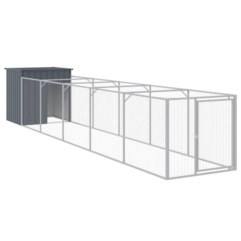 vidaXL Σπιτάκι Σκύλου με Αυλή Ανθρακί 110x609x110 εκ. Γαλβαν. Χάλυβας