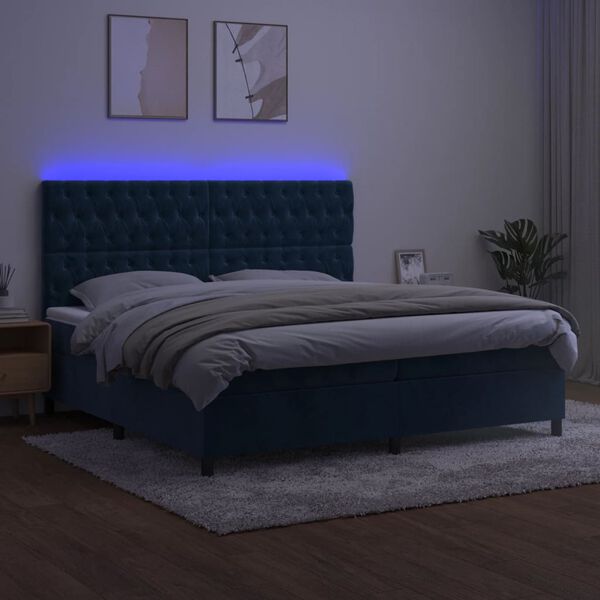 vidaXL &Kappa;&rho;&epsilon;&beta;ά&tau;&iota; Boxspring &mu;&epsilon; &Sigma;&tau;&rho;ώ&mu;&alpha; & LED &Sigma;&kappa;. &Mu;&pi;&lambda;&epsilon; 200x200&epsilon;&kappa;. &Beta;&epsilon;&lambda;&omicron;ύ&delta;&iota;&nu;&omicron;