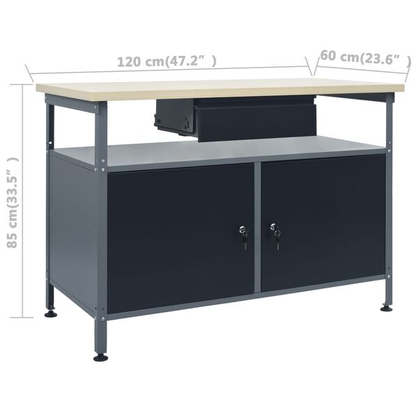vidaXL Πάγκος Εργασίας Μαύρος 120 x 60 x 85 εκ. Ατσάλινος