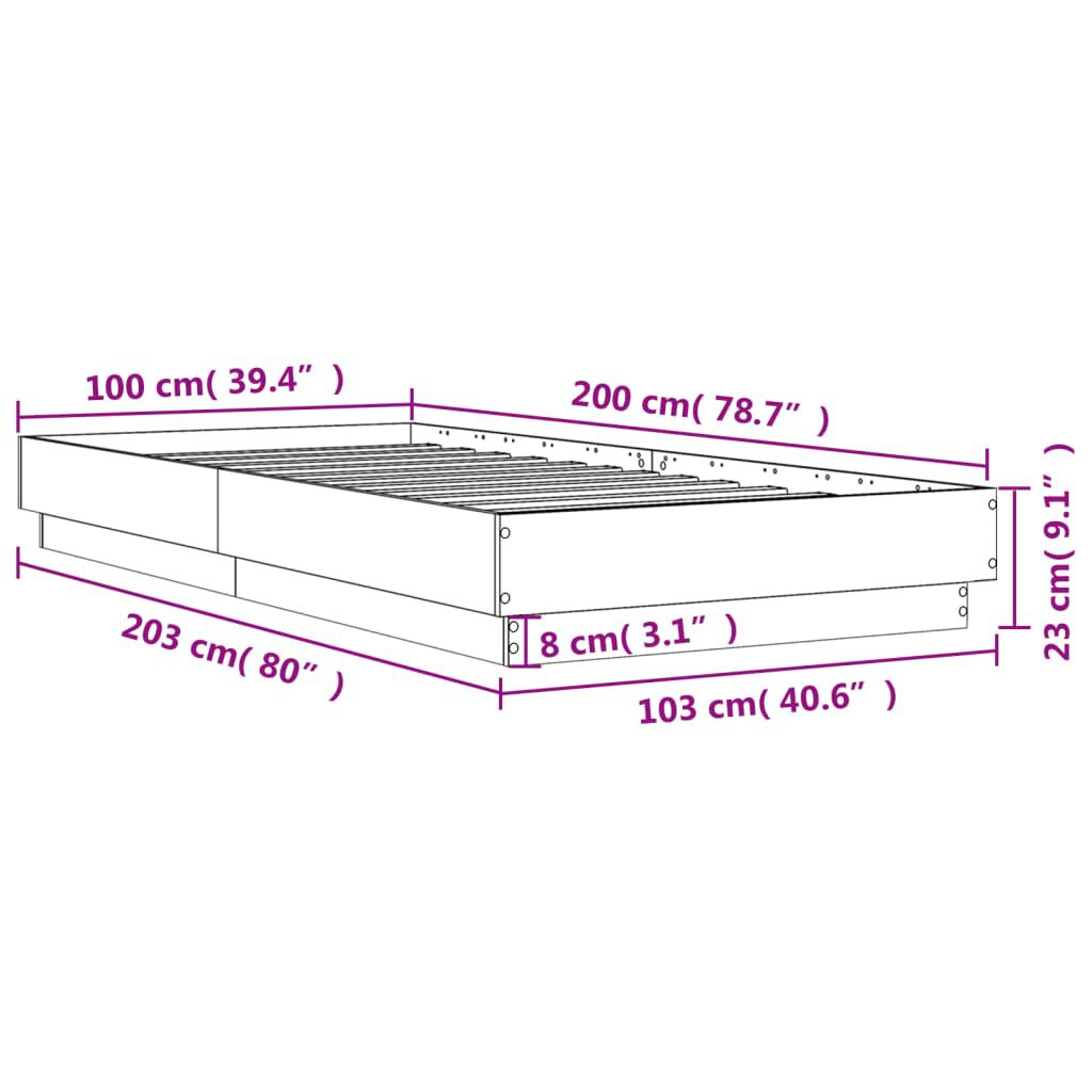 vidaXL Πλαίσιο Κρεβατιού με λυχνίες LED Sonoma δρυς 100x200 εκ.