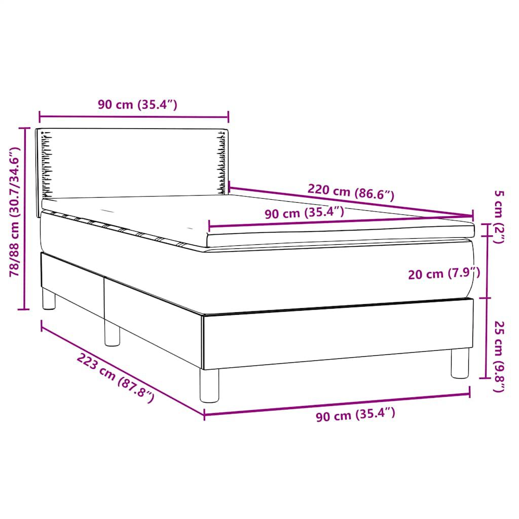 vidaXL Box Spring κρεβάτι με στρώμα σκούρο πράσινο 90x220 cm Velvet