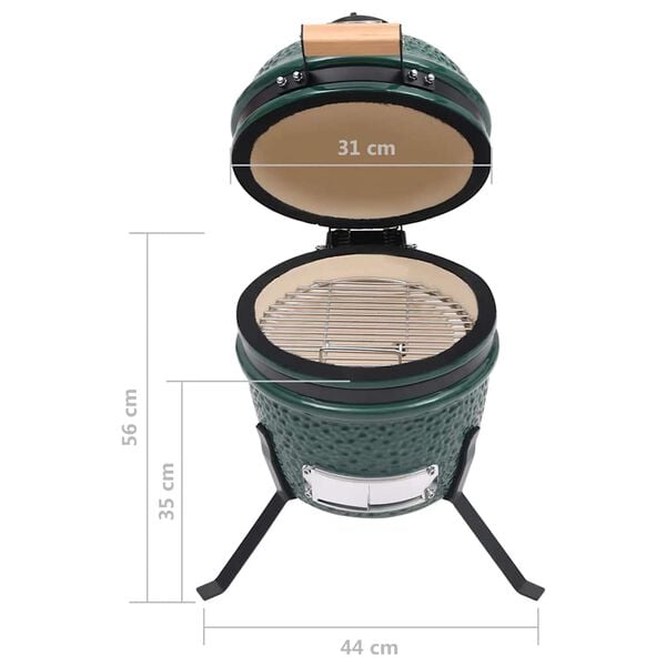 vidaXL Ψησταριά Καπνιστήριο Kamado 2 σε 1 Πράσινη 56 εκ. Κεραμική