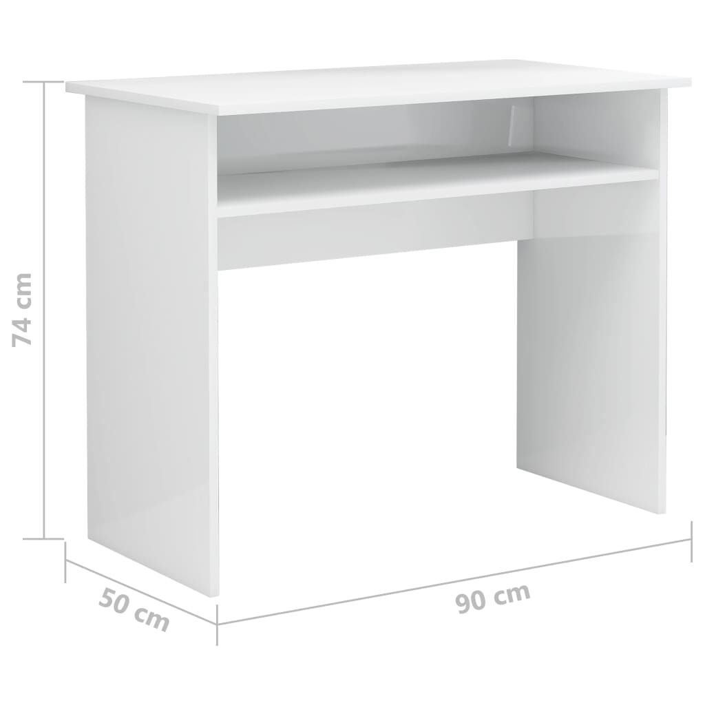 vidaXL Γραφείο Γυαλιστερό Λευκό 90 x 50 x 74 εκ. από Επεξ. Ξύλο