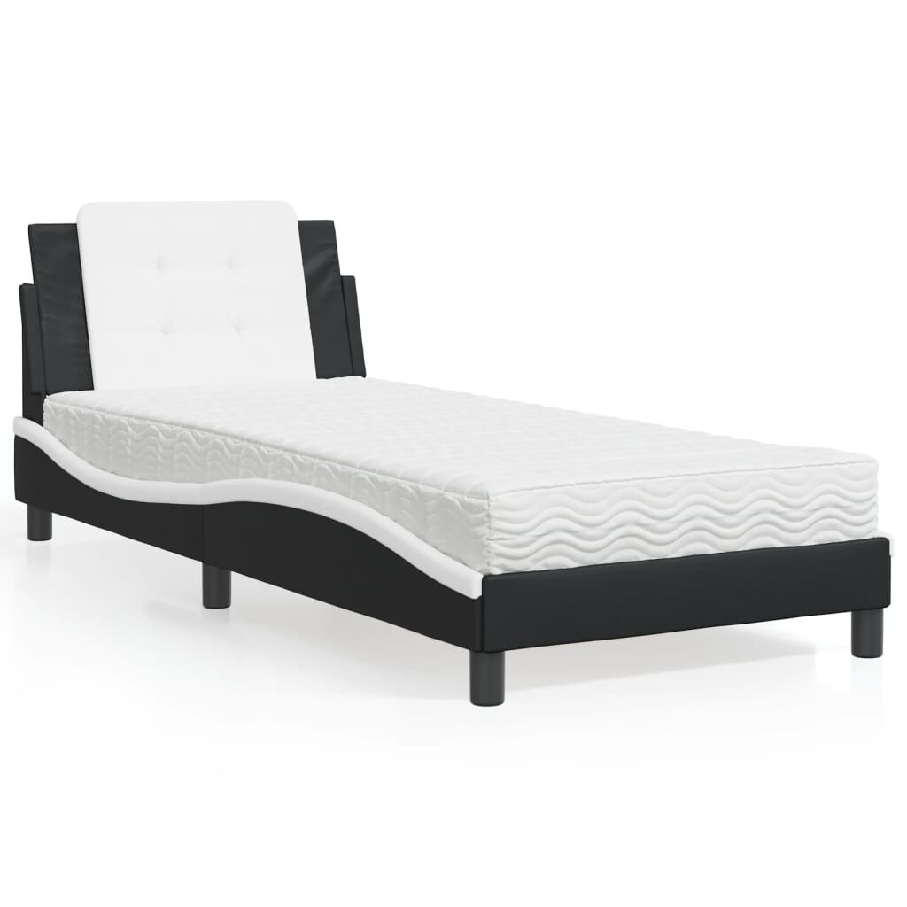 vidaXL Κρεβάτι με Στρώμα Μαύρο/Λευκό 90x190 εκ. από Συνθετικό Δέρμα