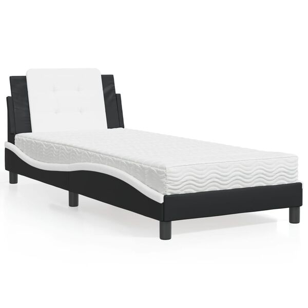 vidaXL Κρεβάτι με Στρώμα Μαύρο/Λευκό 90x190 εκ. από Συνθετικό Δέρμα