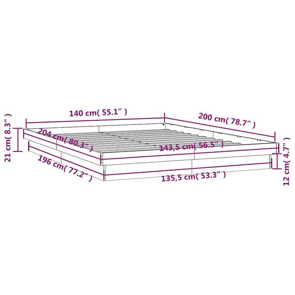 vidaXL Πλαίσιο Κρεβατιού με LED Λευκό 140 x 200 εκ. από Μασίφ Ξύλο