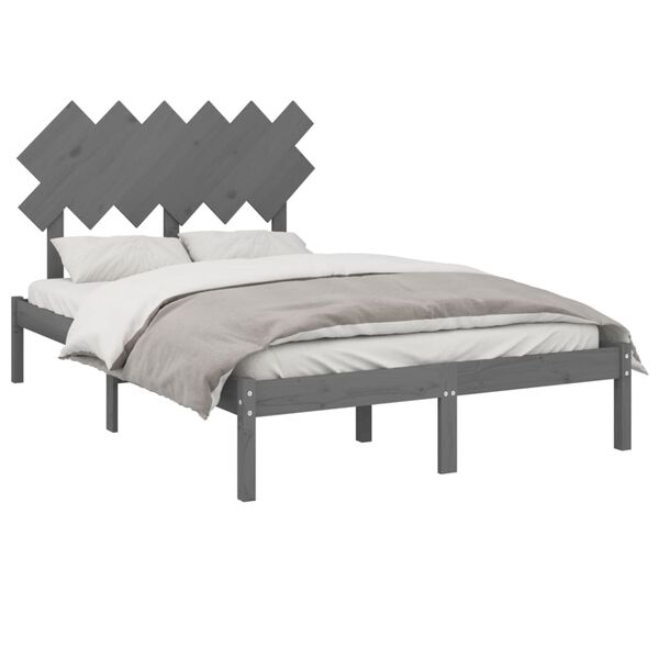 vidaXL Πλαίσιο Κρεβατιού Γκρι 135 x 190 εκ από Ξύλο Πεύκου Double