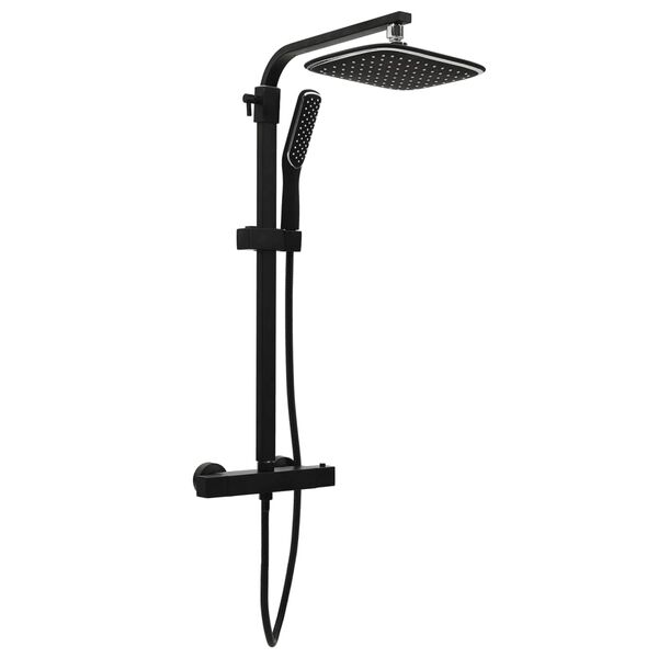 vidaXL Σετ Στήλης Ντους & Τηλέφωνο Μαύρο με Μπαταρία και Σπιράλ