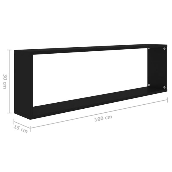 vidaXL Ράφια Κύβοι Τοίχου 4 τεμ. Μαύρα 100 x 15 x 30 εκ. Επεξ. Ξύλο