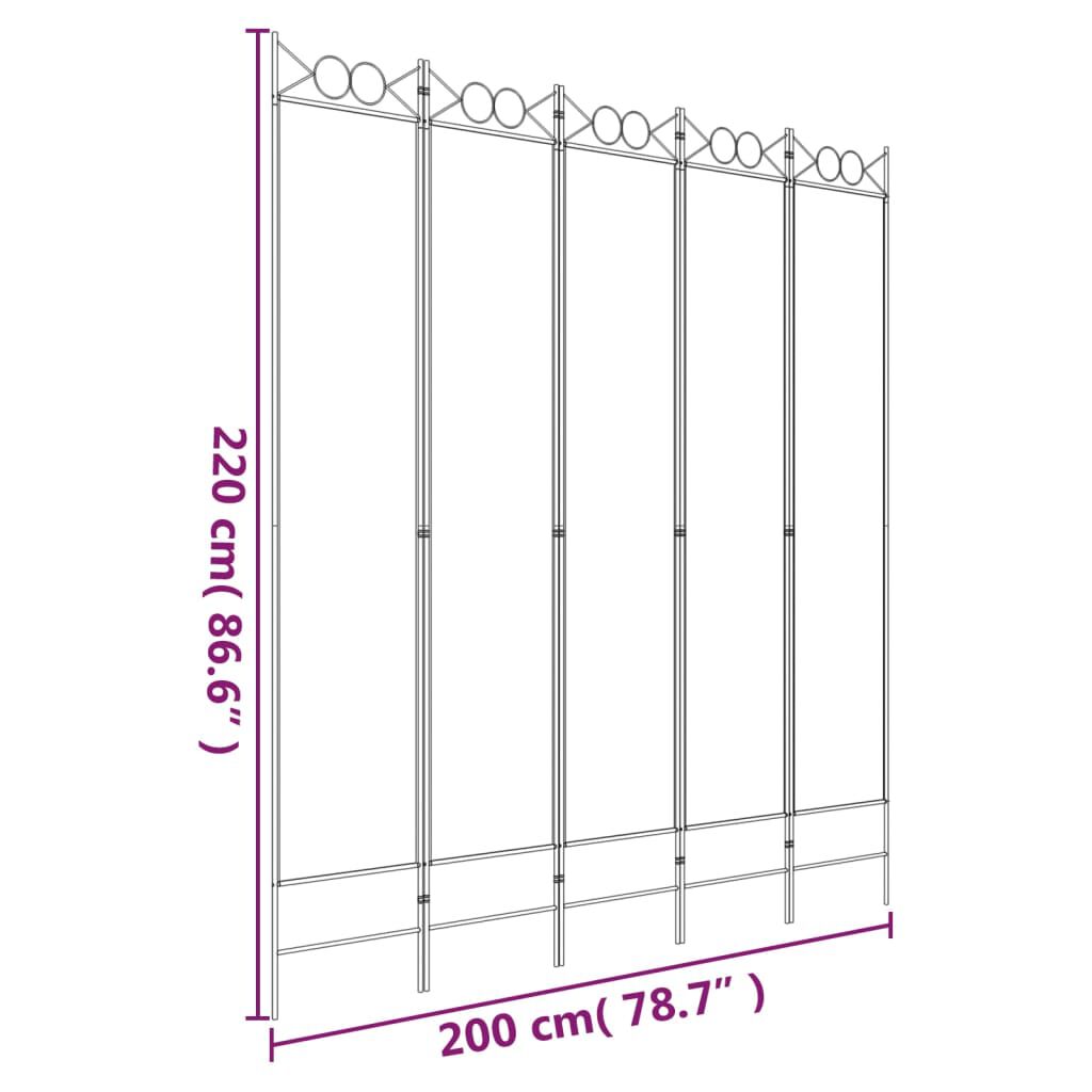 vidaXL Διαχωριστικό Δωματίου με 5 Πάνελ Καφέ 200x220 εκ. από Ύφασμα