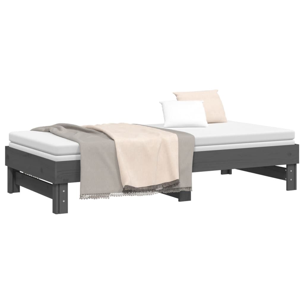 vidaXL Καναπές Κρεβάτι Συρόμενος Γκρι 2x(90x190) εκ. Μασίφ Ξύλο Πεύκου