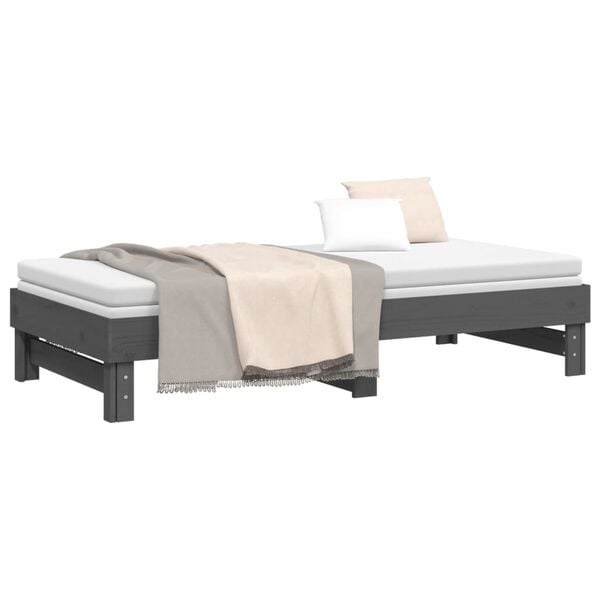 vidaXL Καναπές Κρεβάτι Συρόμενος Γκρι 2x(90x190) εκ. Μασίφ Ξύλο Πεύκου