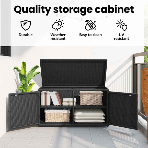 vidaXL Ντουλάπι Αποθήκευσης Κήπου Μαύρο 110x55,5x60,5 εκ. Συνθ. Ρατάν