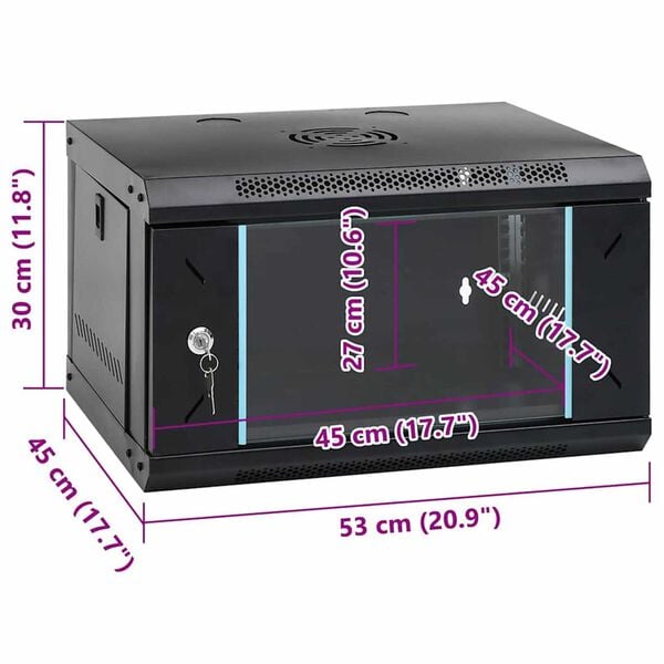 vidaXL Ντουλάπα δικτύου με αποθήκευση Μαύρο 53 x 45 x 30 εκ Ατσάλι