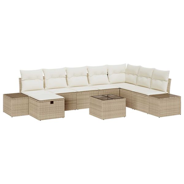 vidaXL Σετ Καναπέ Κήπου 9 pcs Μπεζ 55 x 62 x 69 εκ Πολυ ράταν
