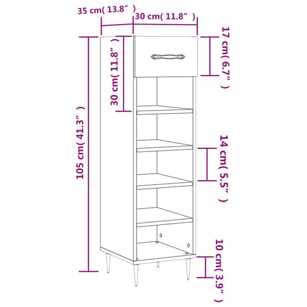 vidaXL Παπουτσοθήκη Καπνιστή Δρυς 30x35x105 εκ. από Επεξεργασμένο Ξύλο