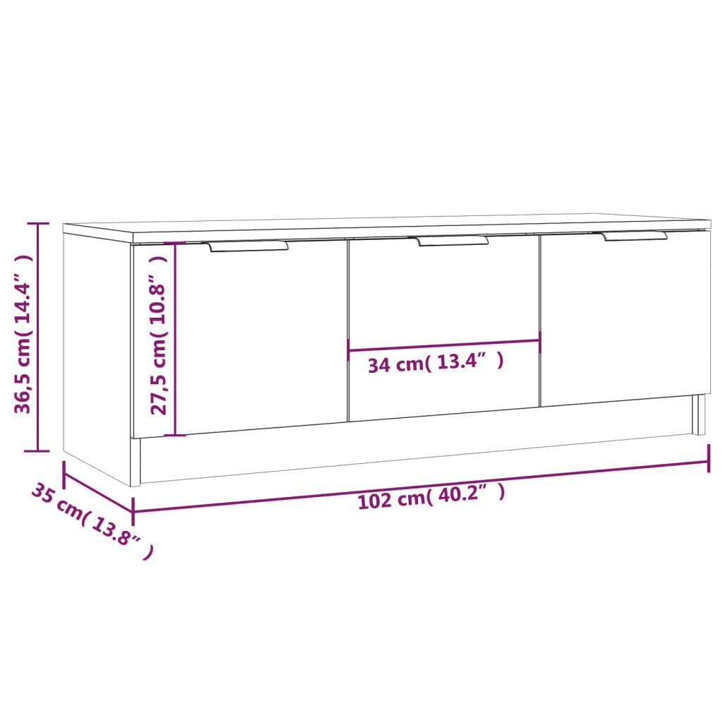 vidaXL Έπιπλο Τηλεόρασης Μαύρο 102x35x36,5 εκ. Επεξεργασμένο Ξύλο