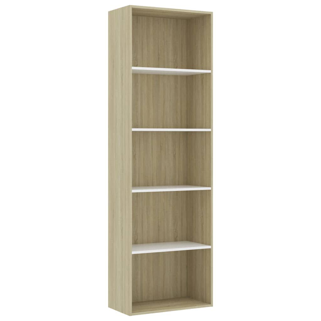 vidaXL Βιβλιοθήκη με 5 Ράφια Λευκό/Sonoma 60x30x189 εκ. Επεξ. Ξύλο