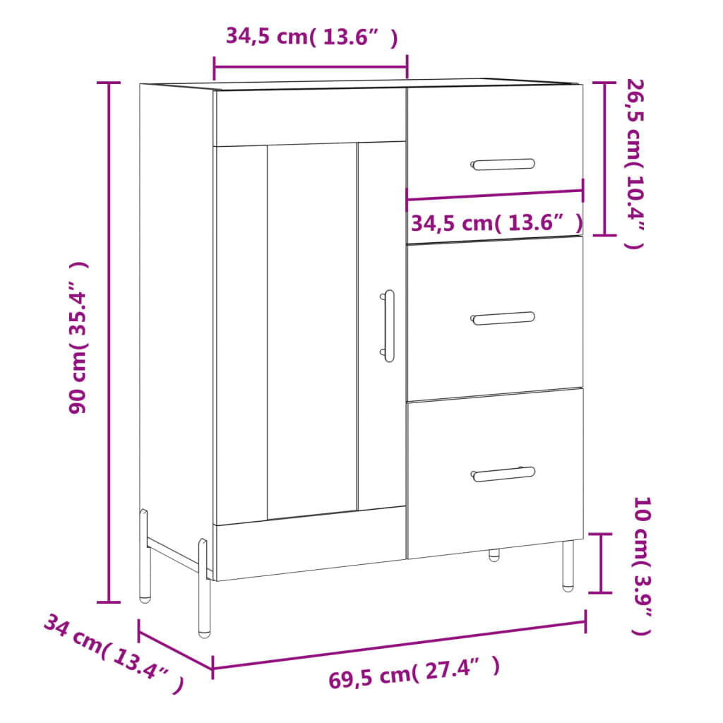 vidaXL Ντουλάπι Καπνιστή Δρυς 69,5 x 34 x 90 εκ. Επεξεργασμένο Ξύλο