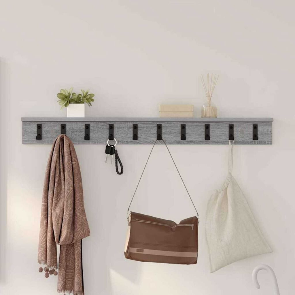 vidaXL Τοίχου Κρεμάστρα με ράφι Γκρι sonoma 100 x 10.5 x 10.5 εκ